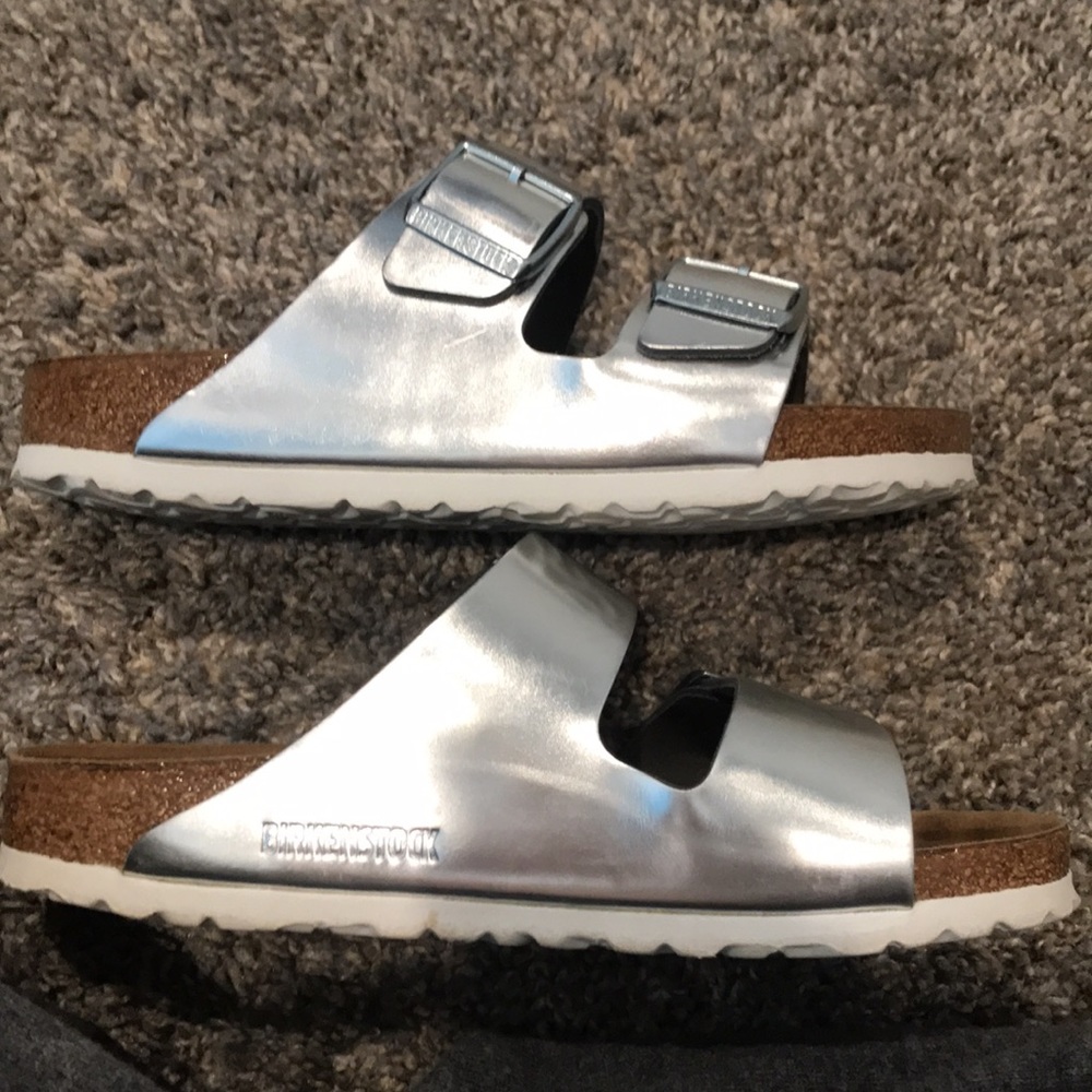Silver Birko-Flor soft footbed Birkenstocks